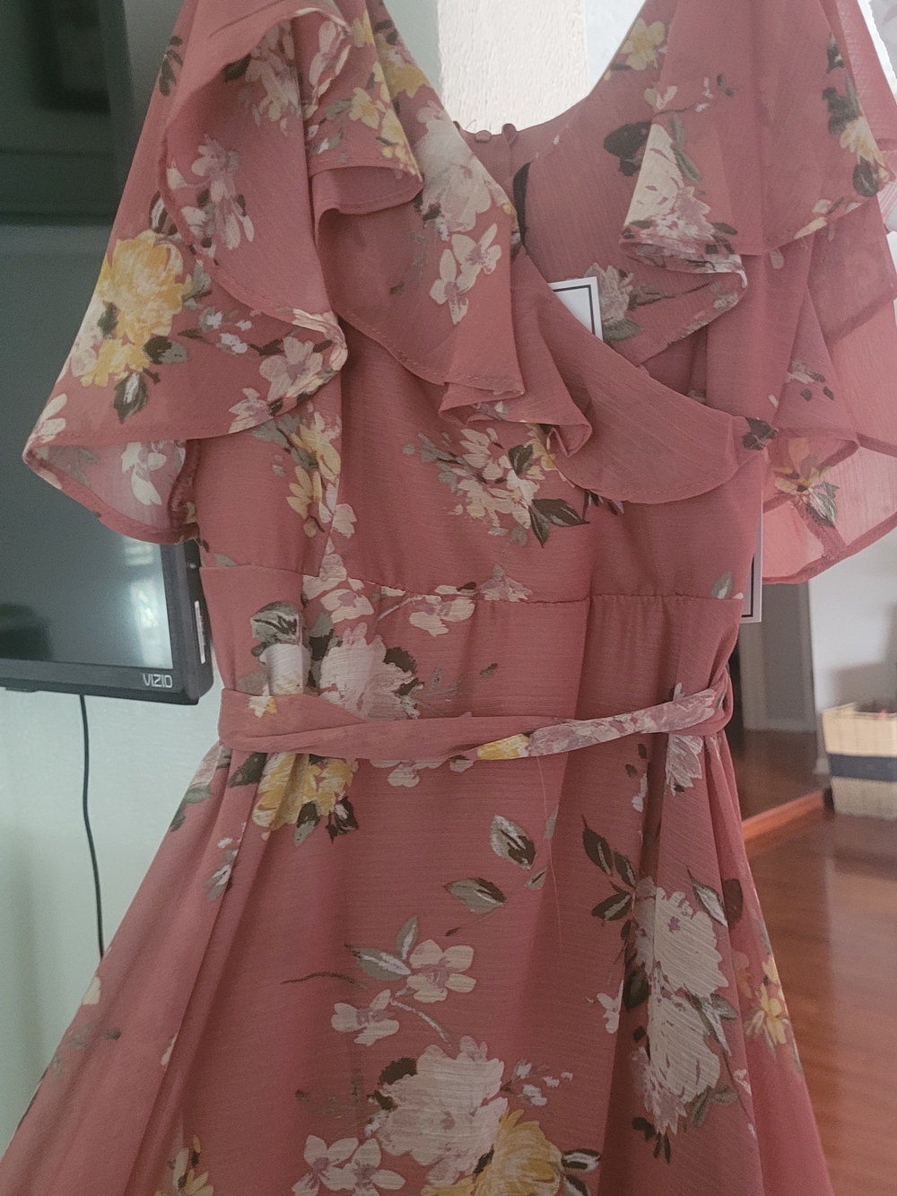 Premier Rose Mauve Floral Ruffle Midi Dress